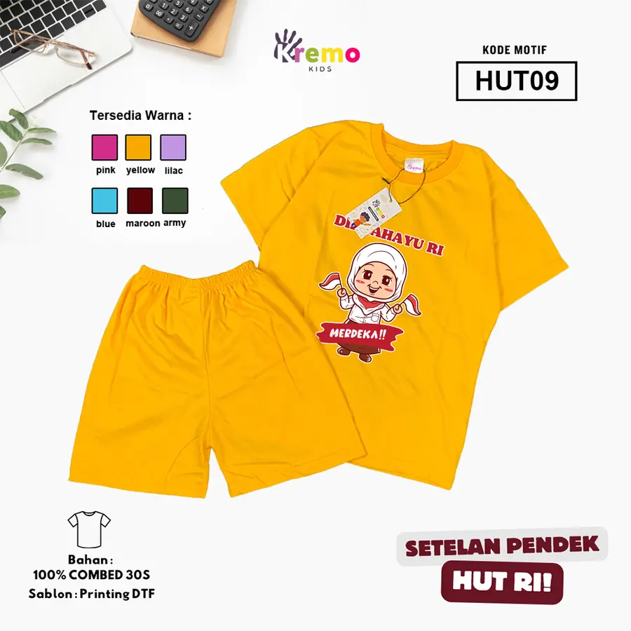 HUT09 - Setelan Kids Combed 30s Pendek [Varian: S (3-4 y) / Army]