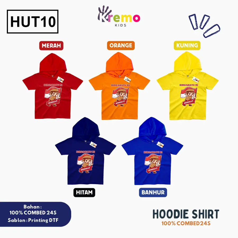 HUT10 - Hoodie Kids Combed 24s Pendek [Varian: S (3-4 y) / Biru]