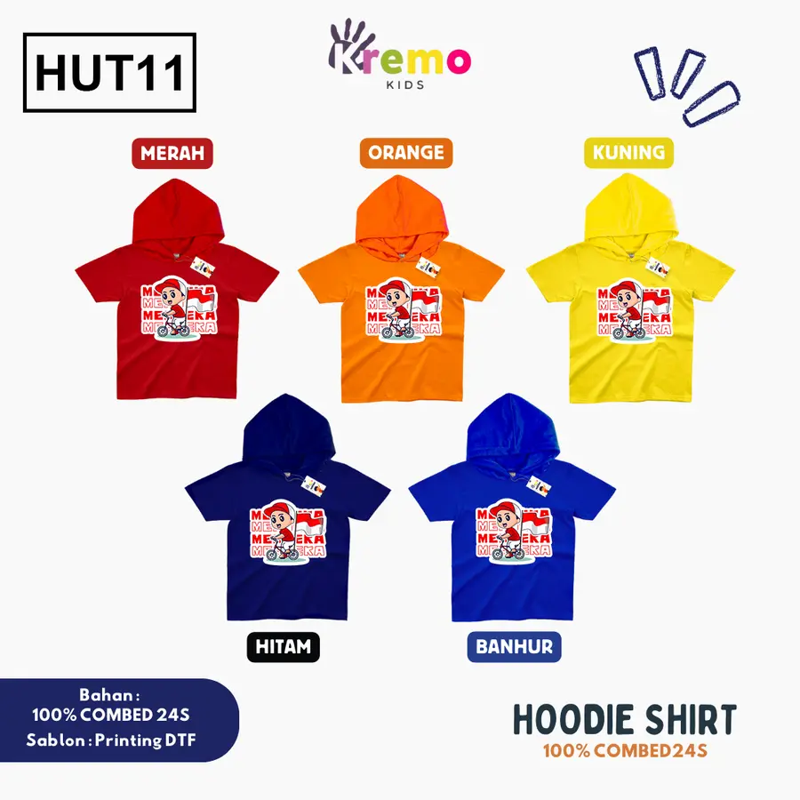 HUT11 - Hoodie Kids Combed 24s Pendek [Varian: S (3-4 y) / Biru]