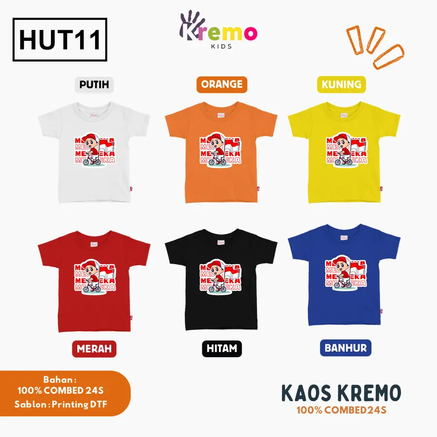 HUT11 - Kaos Kids Combed 24s Pendek [Varian: S (3-4 y) / Biru]