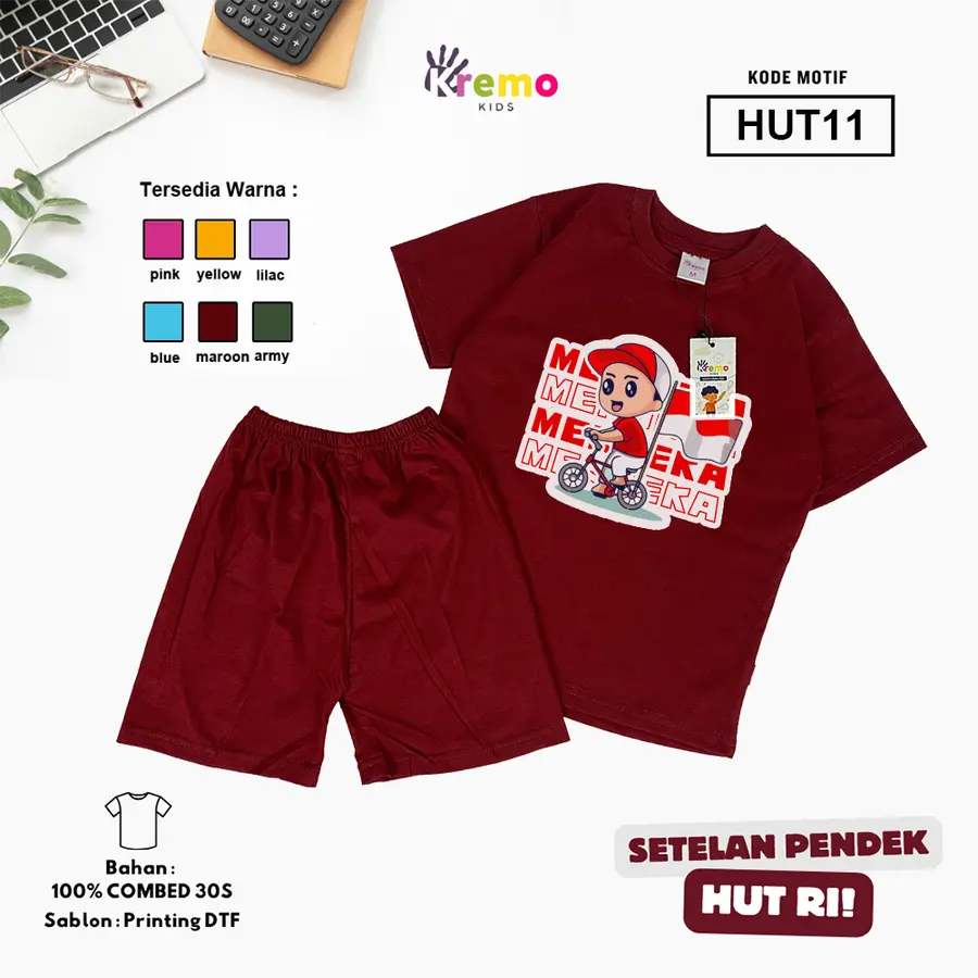 HUT11 - Setelan Kids Combed 30s Pendek [Varian: S (3-4 y) / Army]