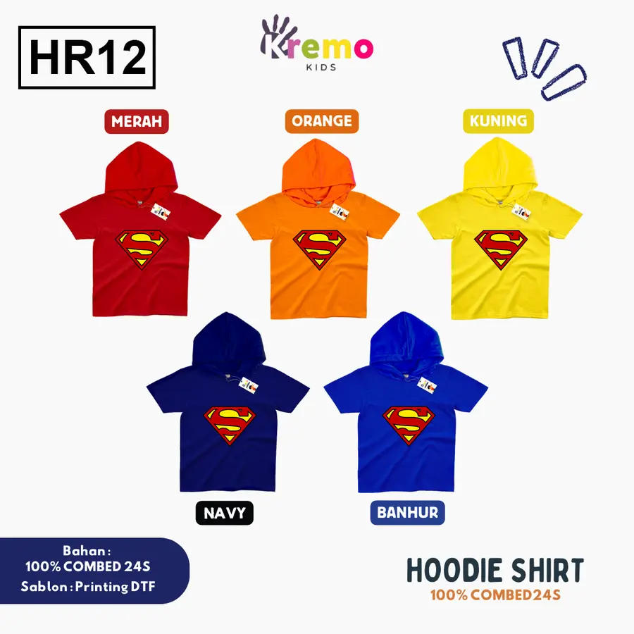 HR12 - Hoodie Kids Combed 24s Pendek [Varian: S (3-4 y) / Biru]