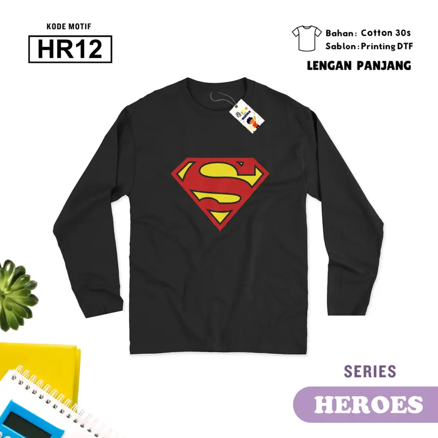 HR12 - Kaos Dewasa Cotton 30s Panjang [Varian: M / Hitam]