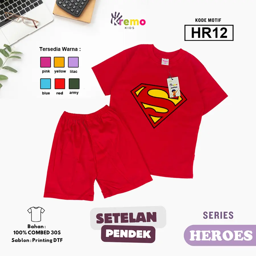 HR12 - Setelan Kids Combed 30s Pendek [Varian: S (3-4 y) / Army]