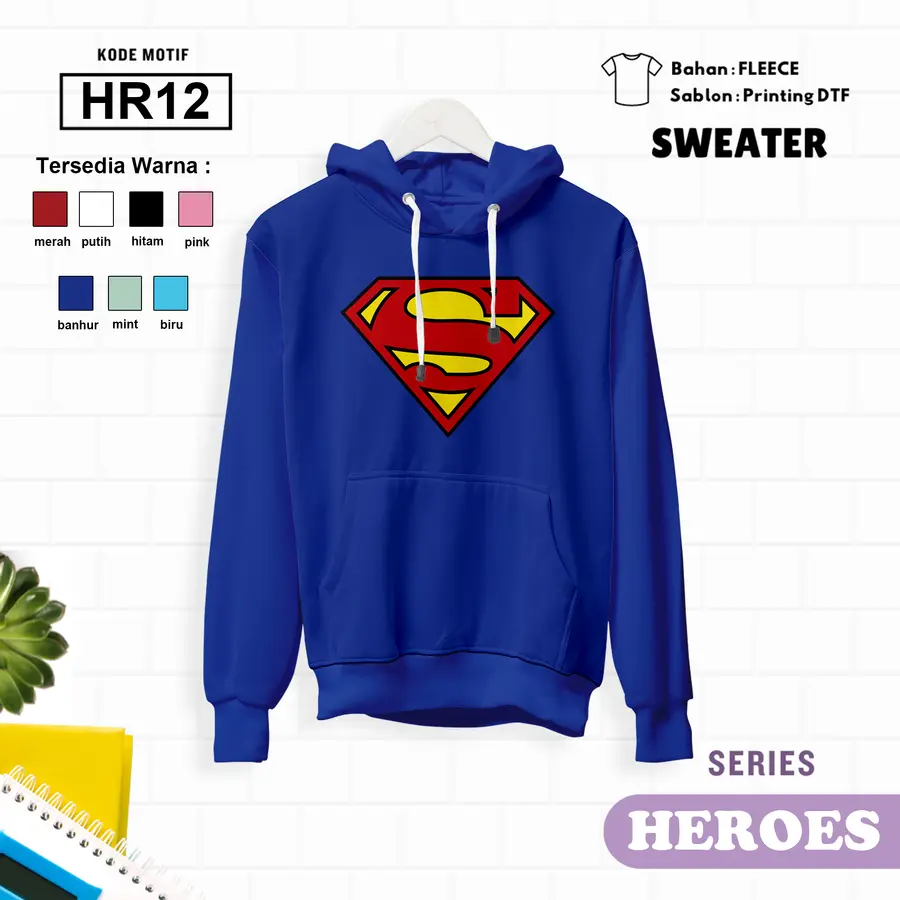 HR12 - Sweater Kids Fleece Panjang [Varian: L (5-6 y) / Biru]