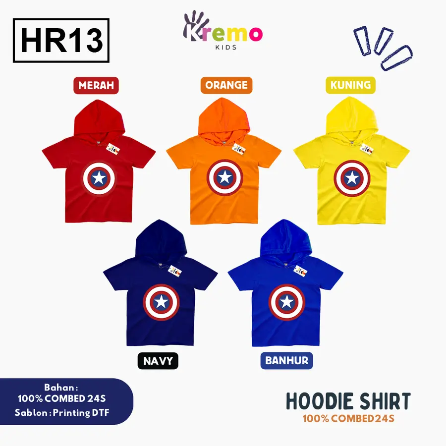 HR13 - Hoodie Kids Combed 24s Pendek [Varian: S (3-4 y) / Biru]