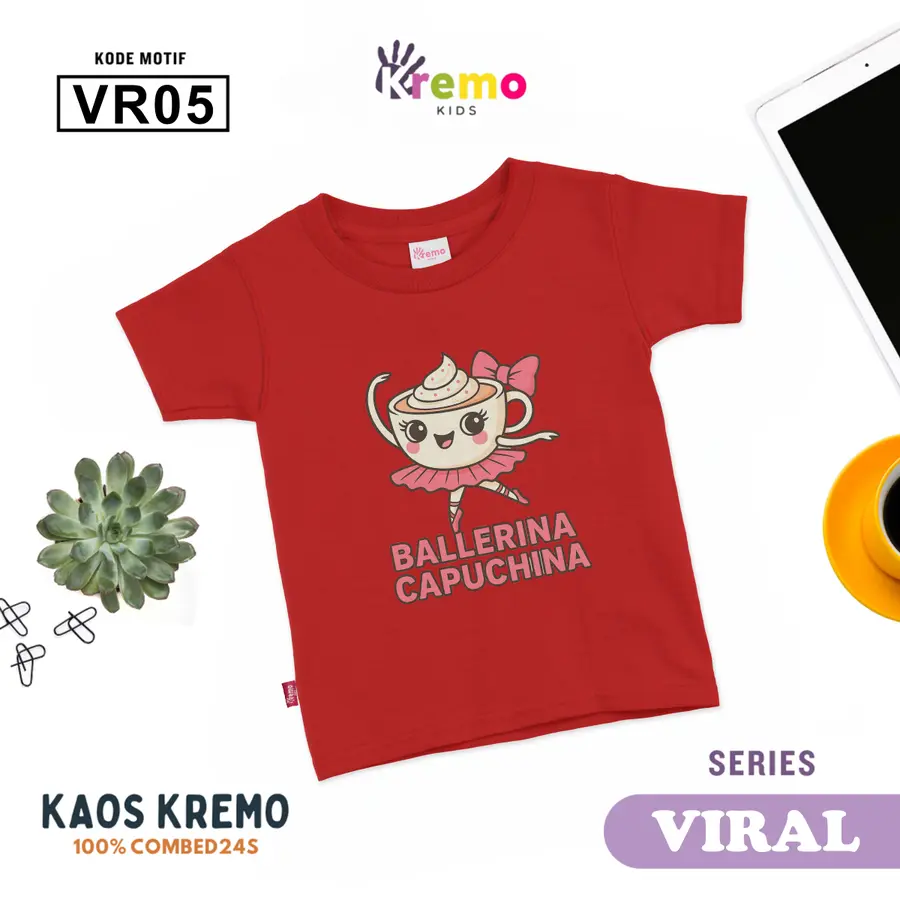 VR05 - Kaos Kids Combed 24s Pendek [Varian: S (3-4 y) / Biru]