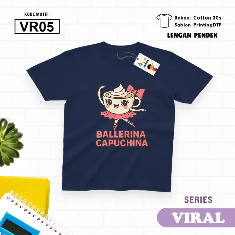 VR05 - Kaos Kids/Junior Cotton 30s Pendek [Varian: S Kids (1-2 y) / Biru Turkish]