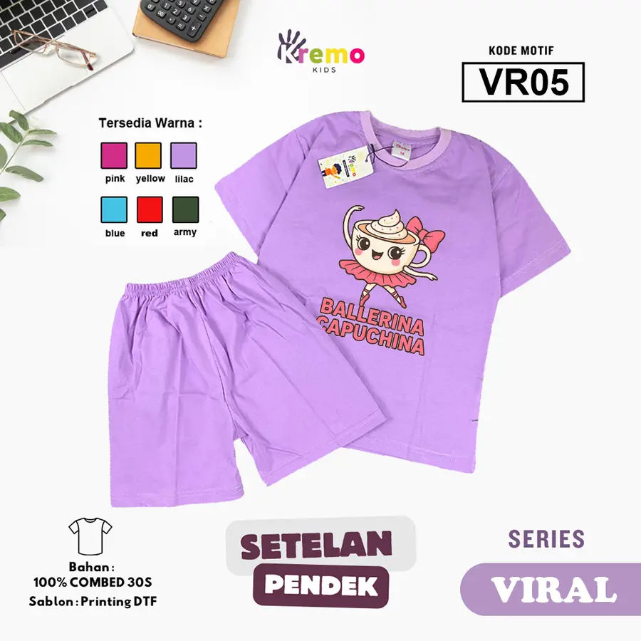 VR05 - Setelan Kids Combed 30s Pendek [Varian: S (3-4 y) / Army]