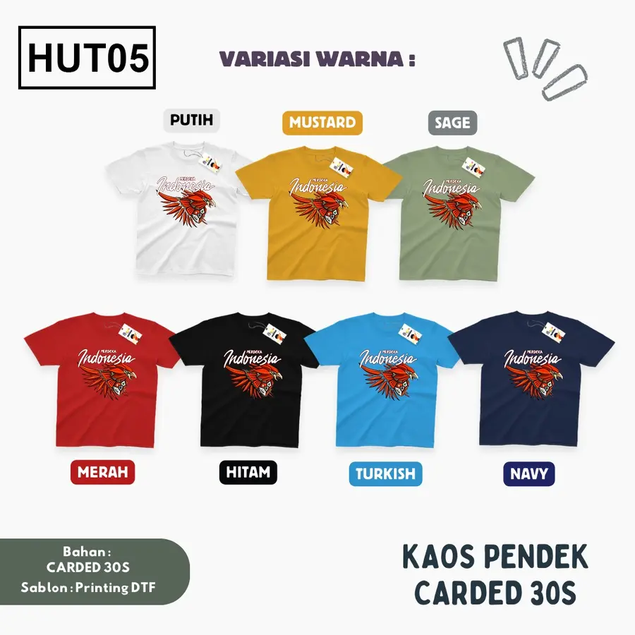 HUT05 - Kaos Dewasa Cotton 30s Pendek [Varian: M / Biru Turkish]