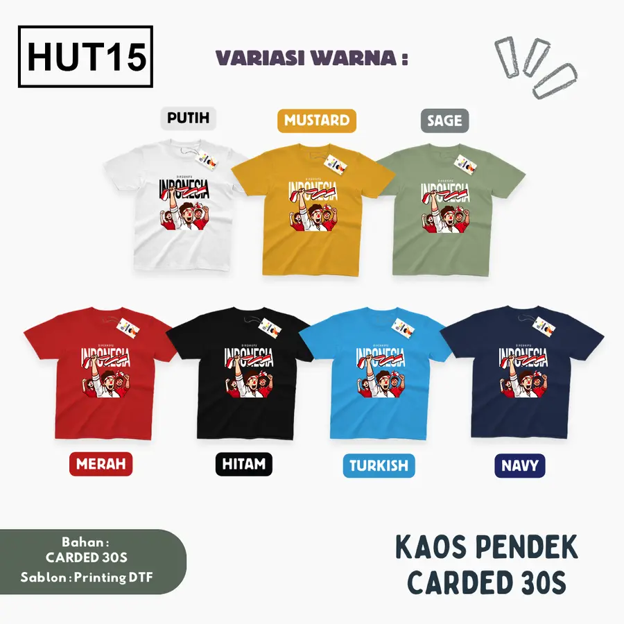 HUT15 - Kaos Dewasa Cotton 30s Pendek [Varian: M / Biru Turkish]