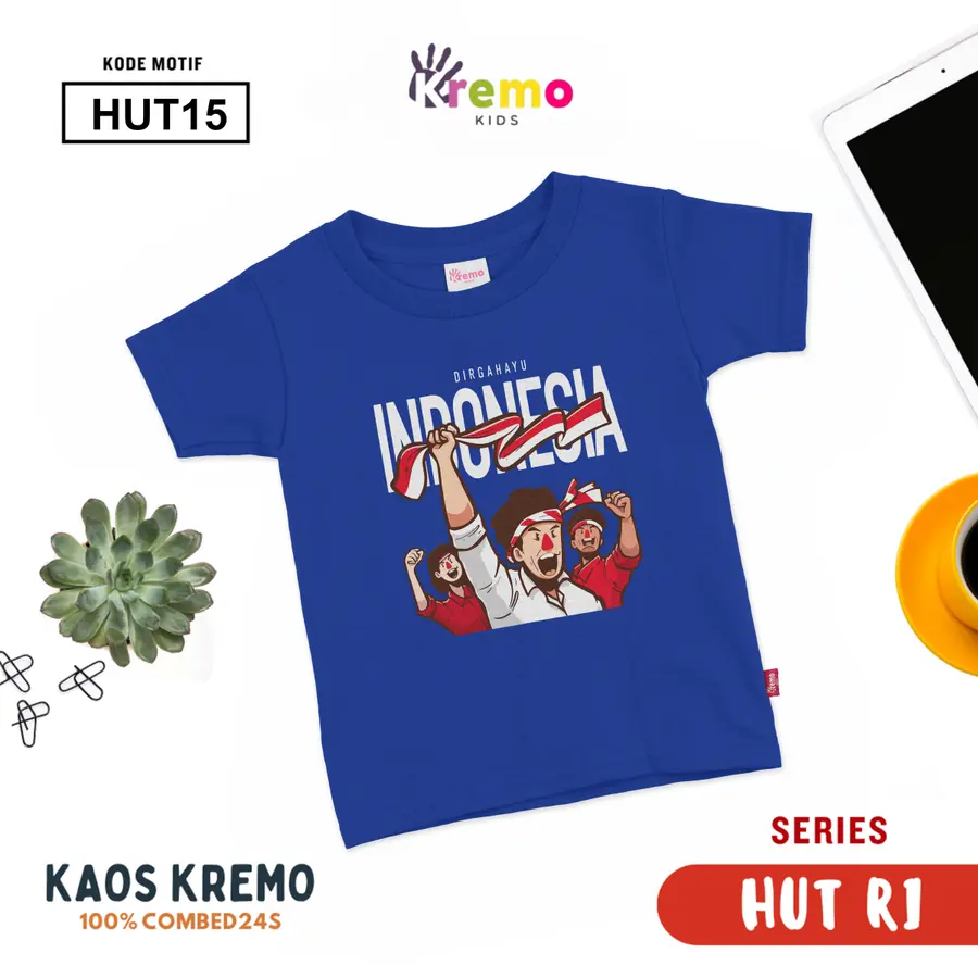 HUT15 - Kaos Kids Combed 24s Pendek [Varian: S (3-4 y) / Biru]