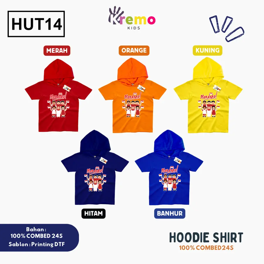 HUT14 - Hoodie Kids Combed 24s Pendek [Varian: S (3-4 y) / Biru]