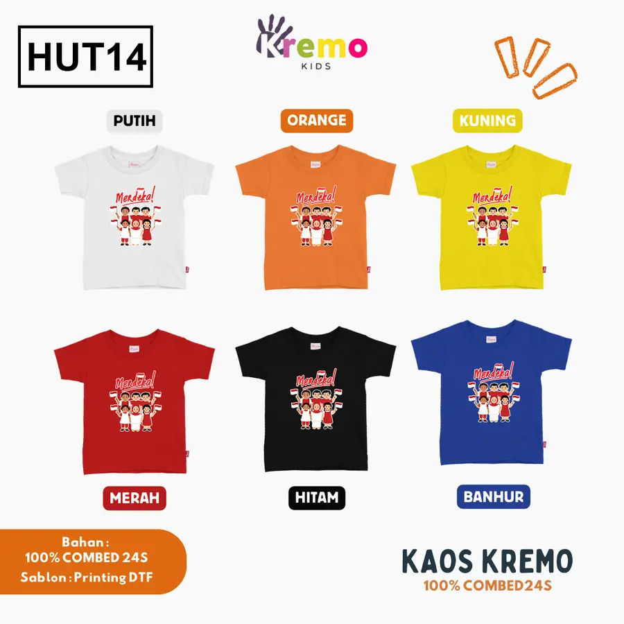 HUT14 - Kaos Kids Combed 24s Pendek [Varian: S (3-4 y) / Biru]