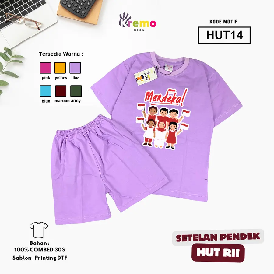 HUT14 - Setelan Kids Combed 30s Pendek [Varian: S (3-4 y) / Army]