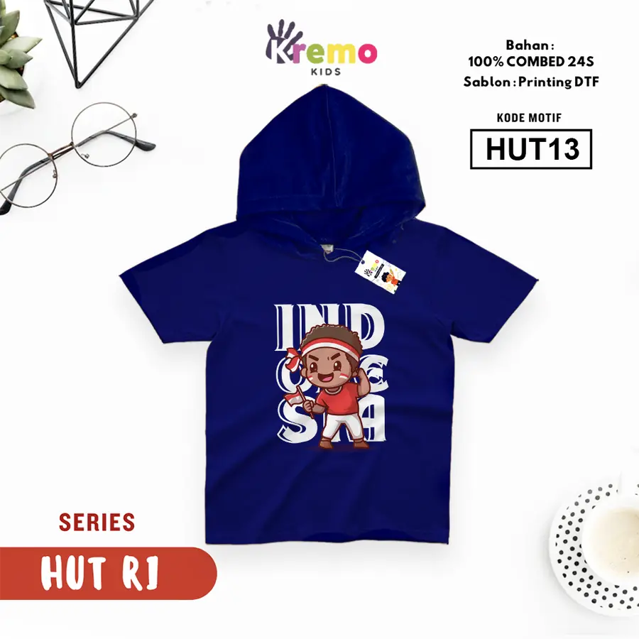 HUT13 - Hoodie Kids Combed 24s Pendek [Varian: S (3-4 y) / Biru]