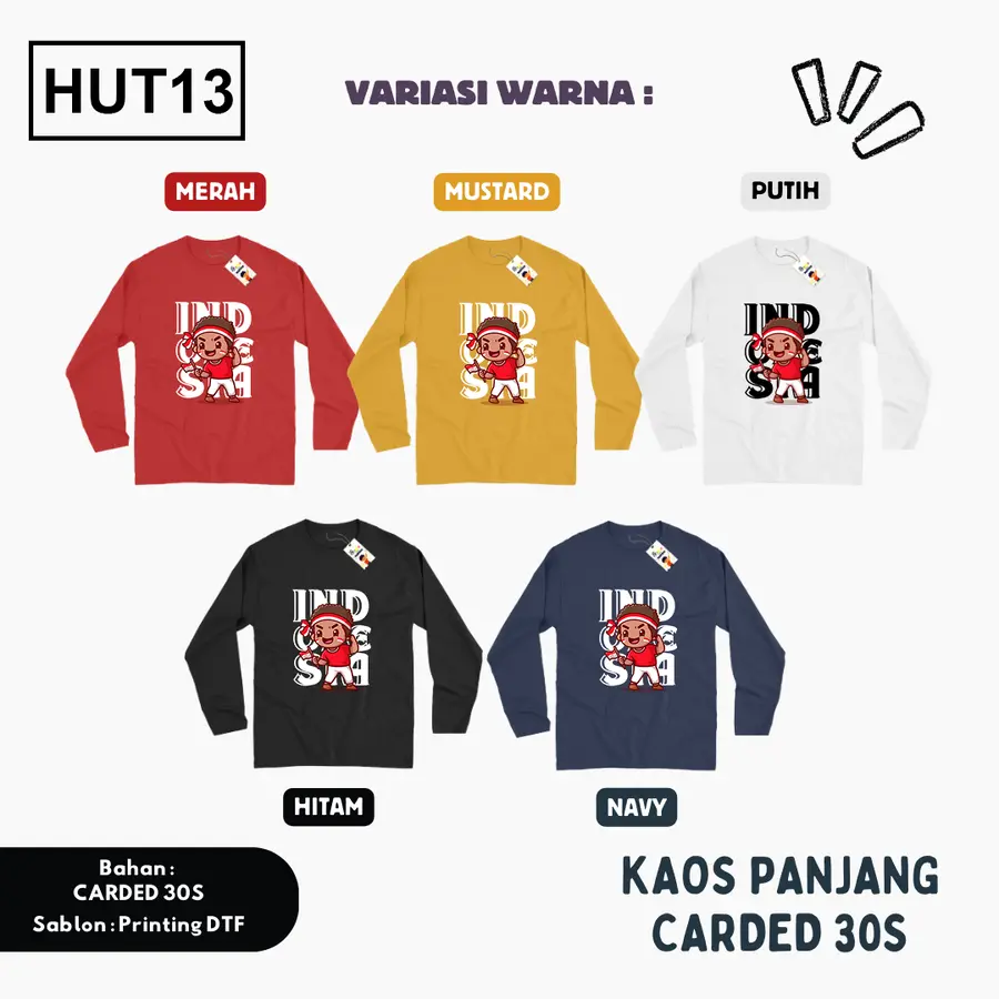 HUT13 - Kaos Dewasa Cotton 30s Panjang [Varian: M / Hitam]