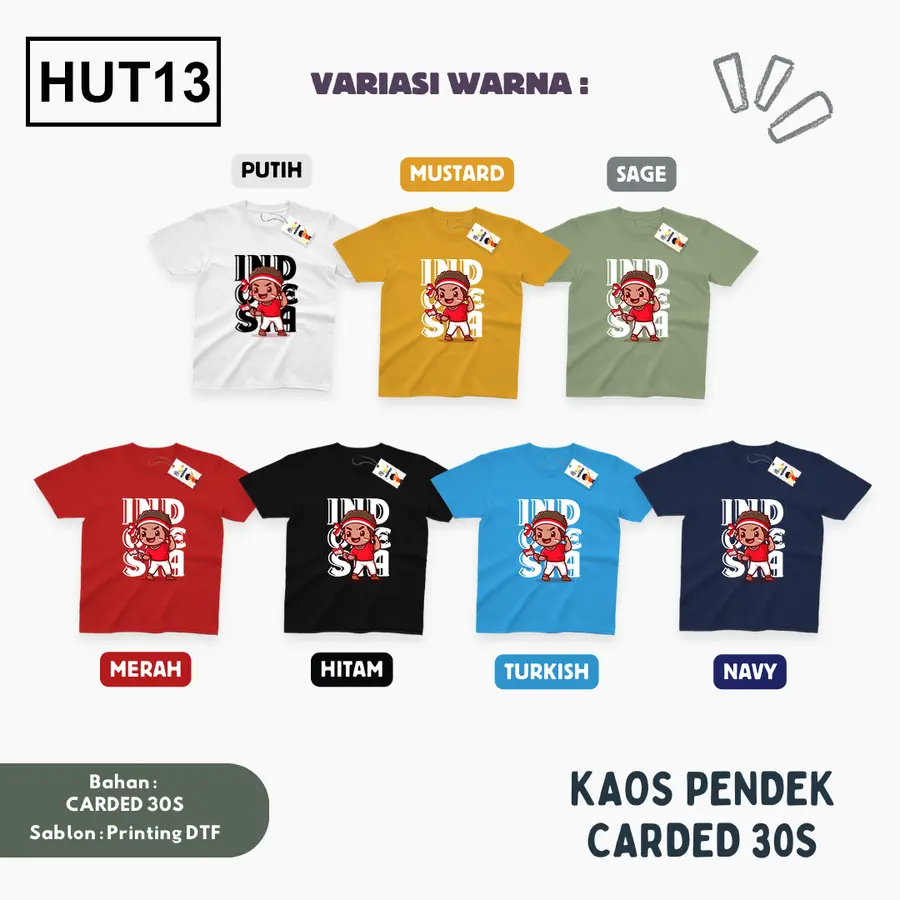 HUT13 - Kaos Dewasa Cotton 30s Pendek [Varian: M / Biru Turkish]