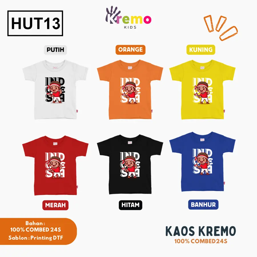 HUT13 - Kaos Kids Combed 24s Pendek [Varian: S (3-4 y) / Biru]