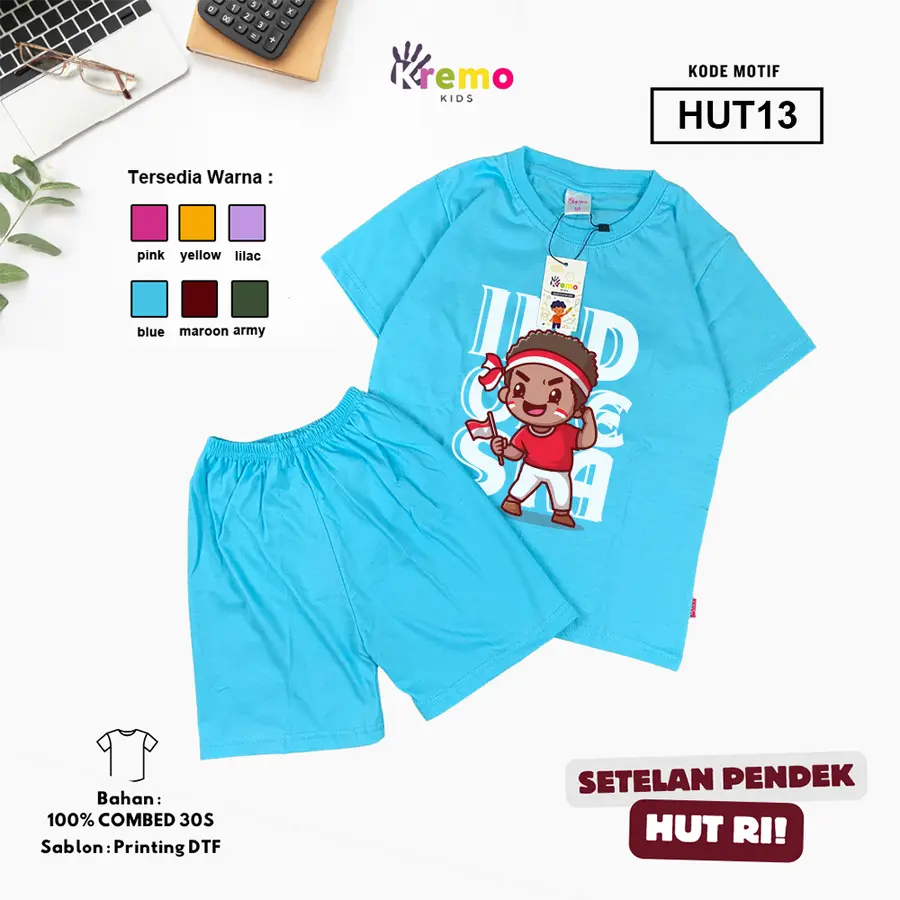 HUT13 - Setelan Kids Combed 30s Pendek [Varian: S (3-4 y) / Army]