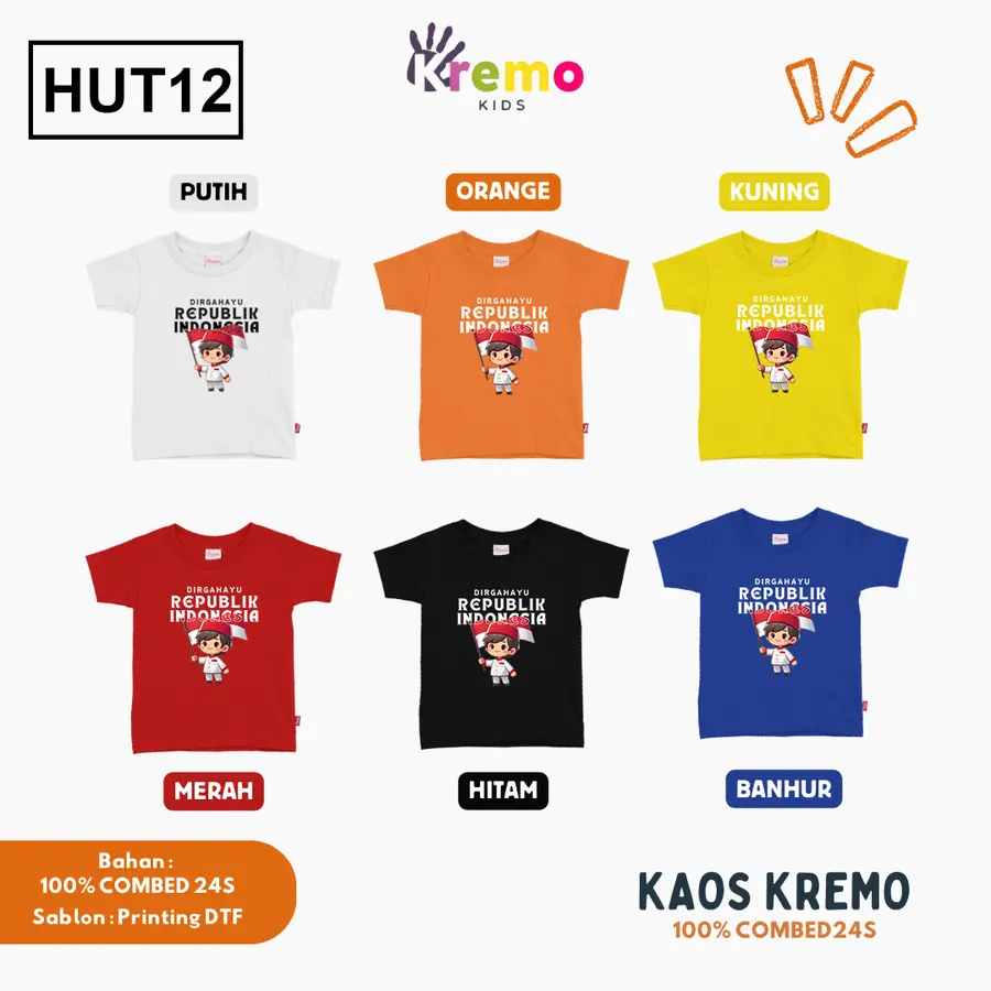 HUT12 - Kaos Kids Combed 24s Pendek [Varian: S (3-4 y) / Biru]