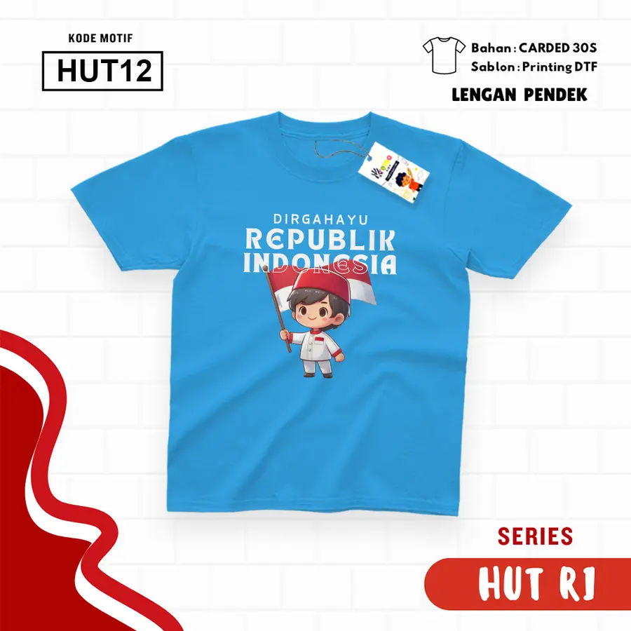 HUT12 - Kaos Kids Cotton 30s Pendek [Varian: S Kids (1-2 y) / Biru Turkish]