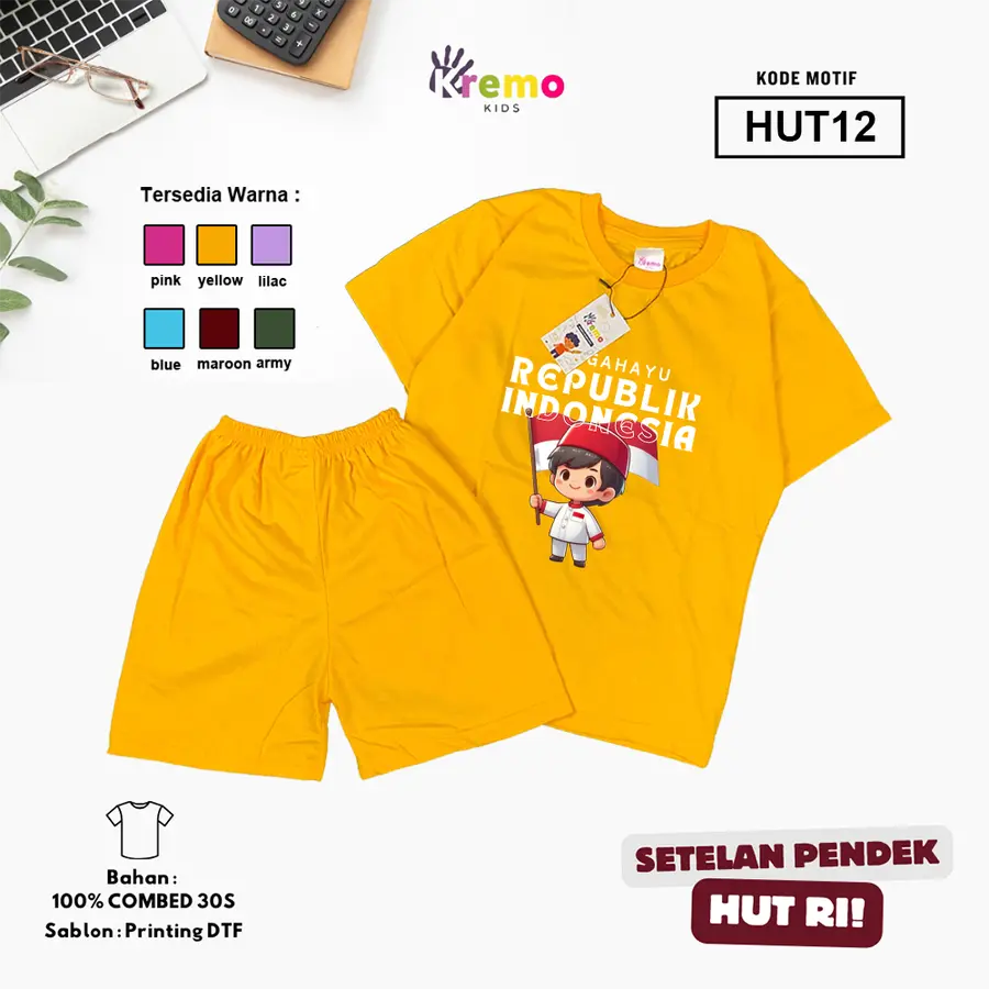 HUT12 - Setelan Kids Combed 30s Pendek [Varian: S (3-4 y) / Army]