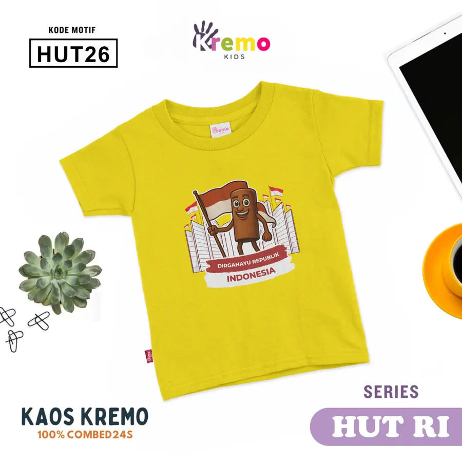 HUT26 - Kaos Kids Combed 24s Pendek [Varian: S (3-4 y) / Biru]