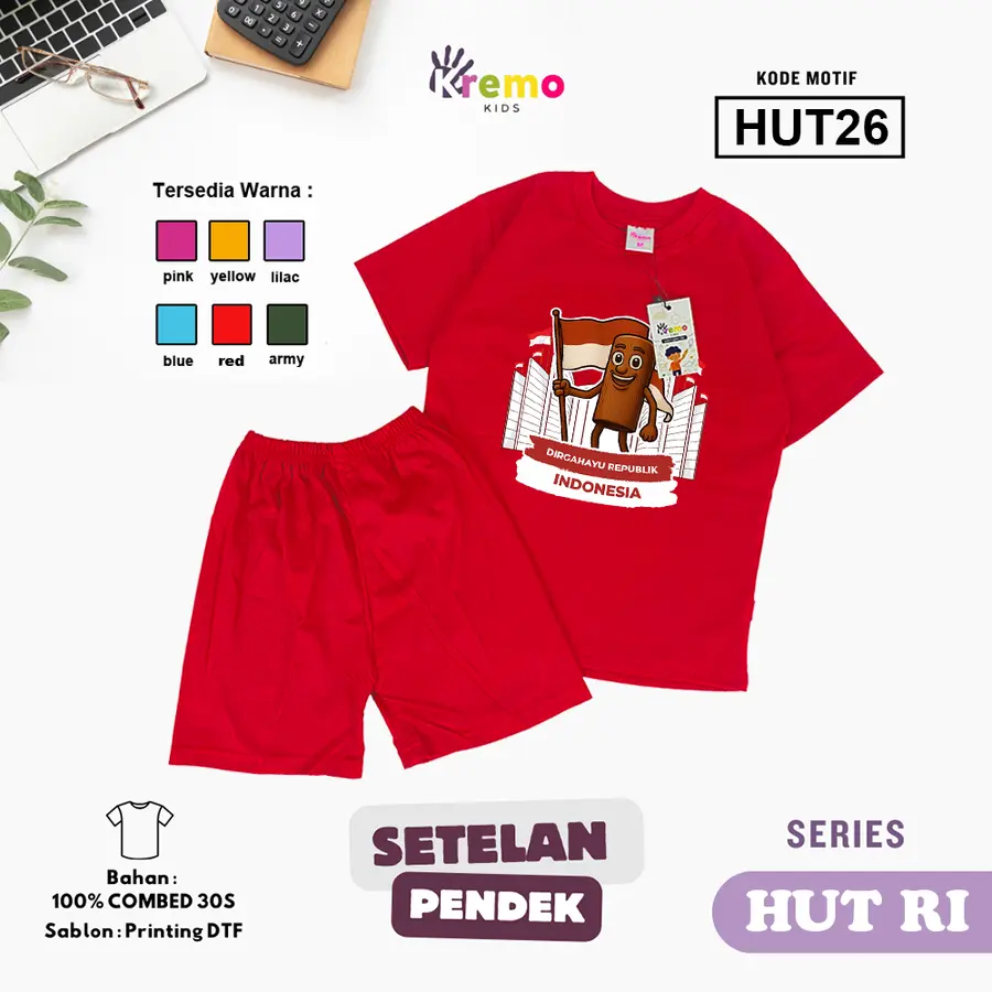 HUT26 - Setelan Kids Combed 30s Pendek [Varian: S (3-4 y) / Army]