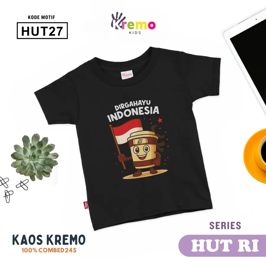 HUT27 - Kaos Kids Combed 24s Pendek [Varian: S (3-4 y) / Biru]