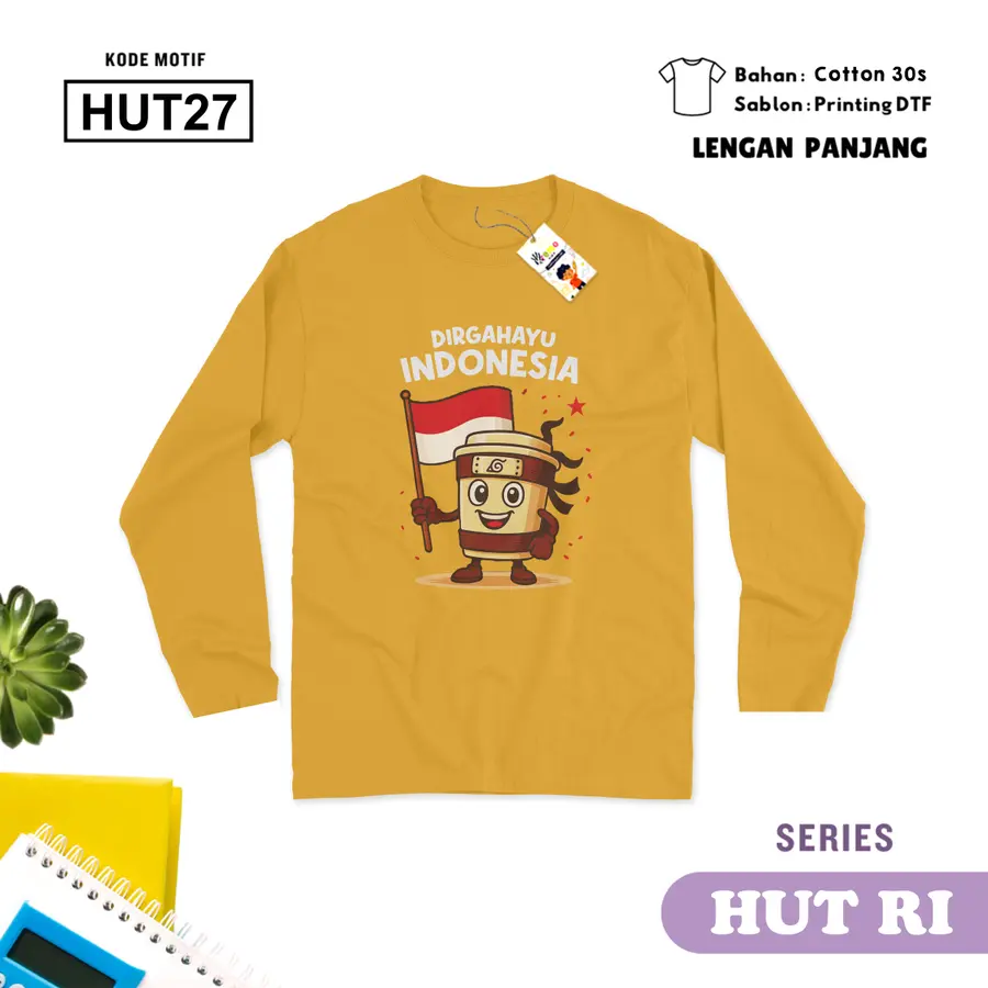 HUT27 - Kaos Kids/Junior Cotton 30s Panjang [Varian: S Kids (1-2 y) / Biru Turkish]