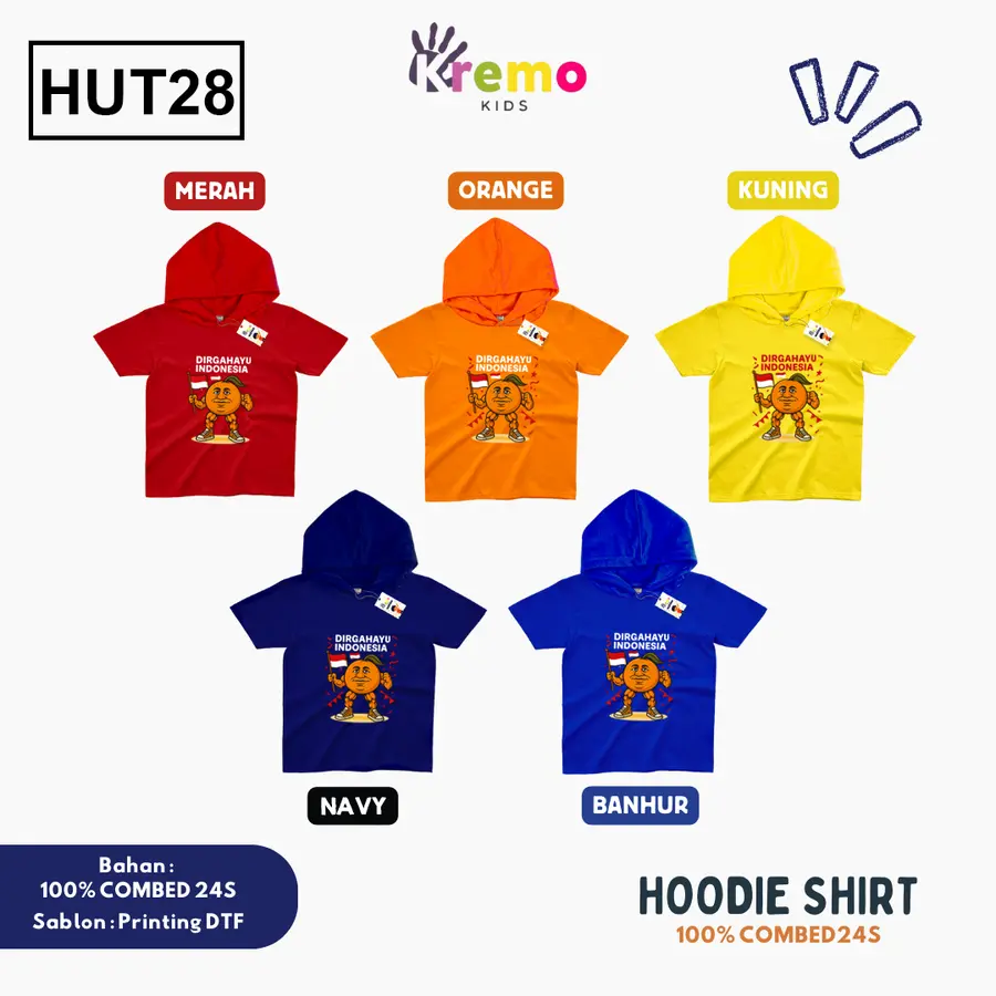 HUT28 - Hoodie Kids Combed 24s Pendek [Varian: S (3-4 y) / Biru]