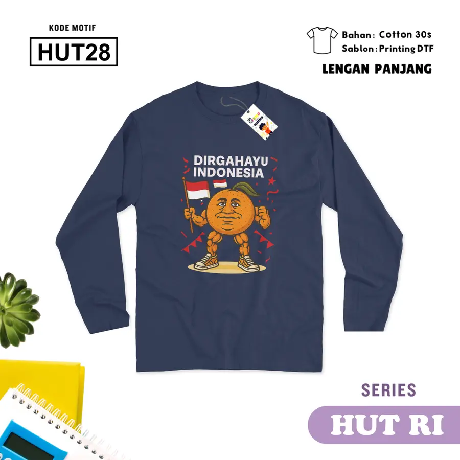 HUT28 - Kaos Dewasa Cotton 30s Panjang [Varian: M / Hitam]