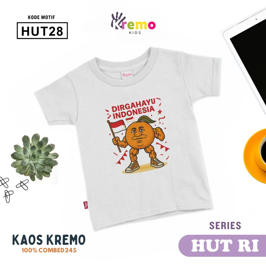 HUT28 - Kaos Kids Combed 24s Pendek [Varian: S (3-4 y) / Biru]