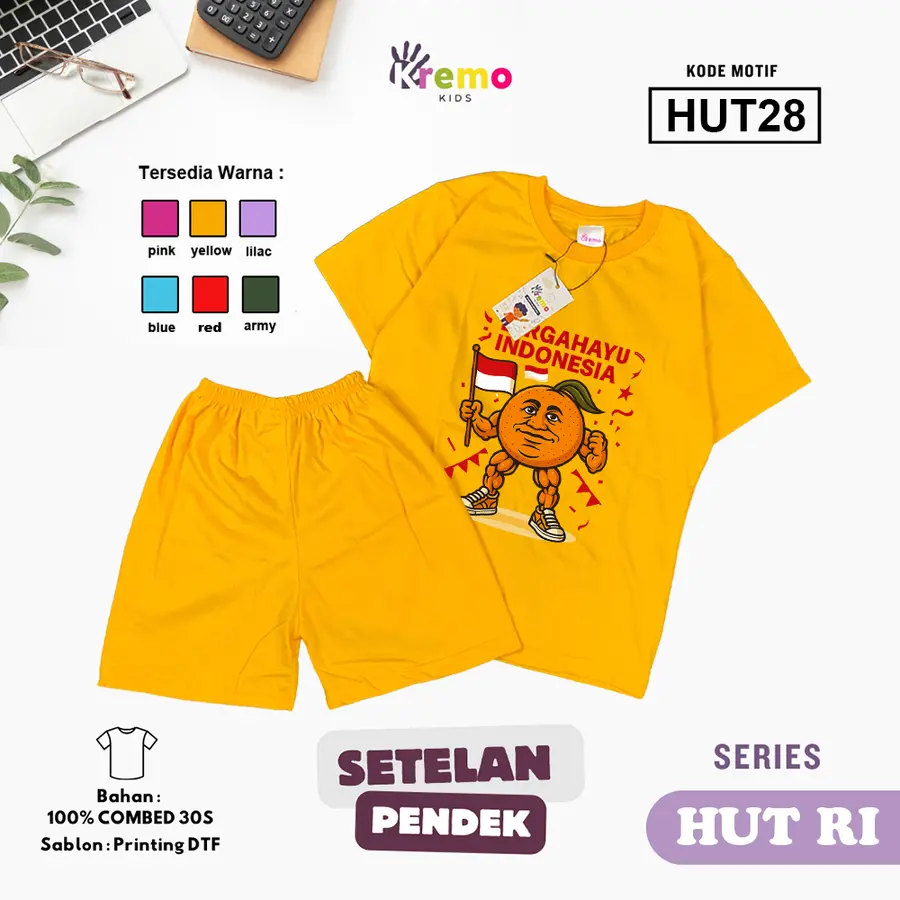HUT28 - Setelan Kids Combed 30s Pendek [Varian: S (3-4 y) / Army]