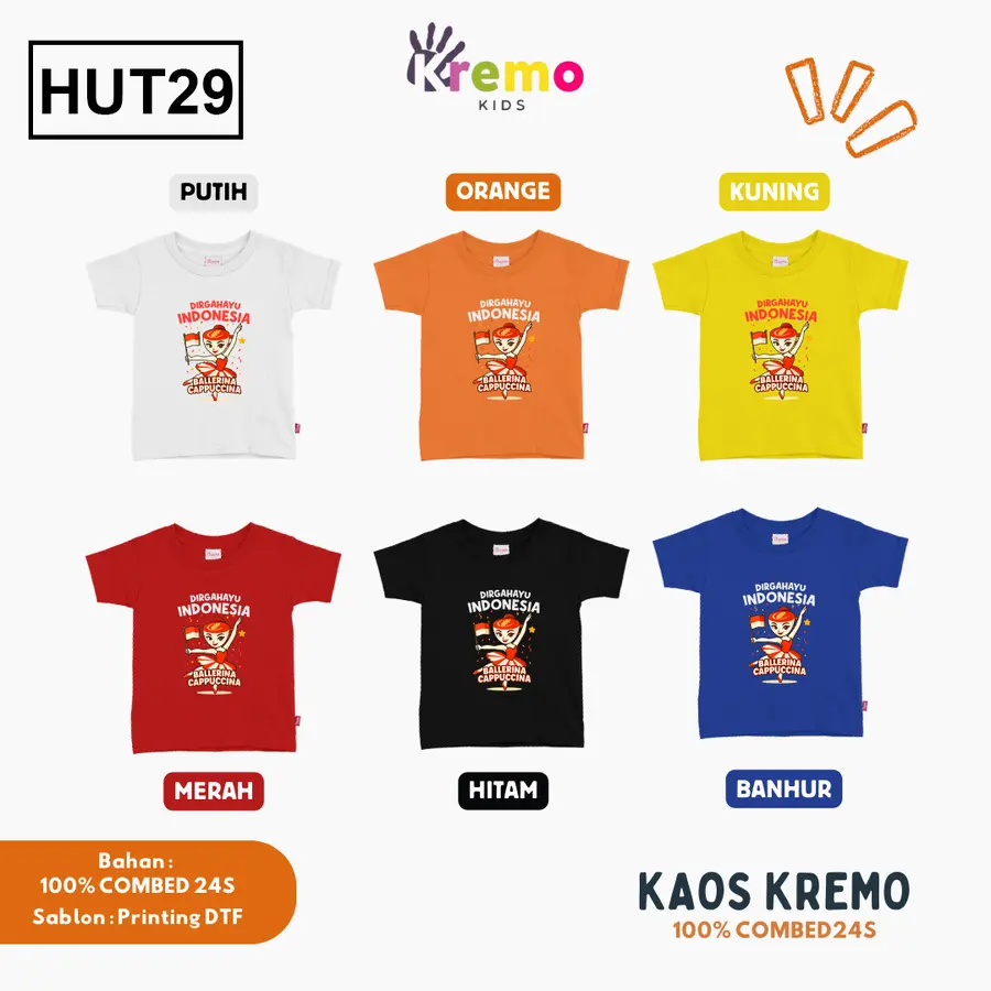 HUT29 - Kaos Kids Combed 24s Pendek [Varian: S (3-4 y) / Biru]