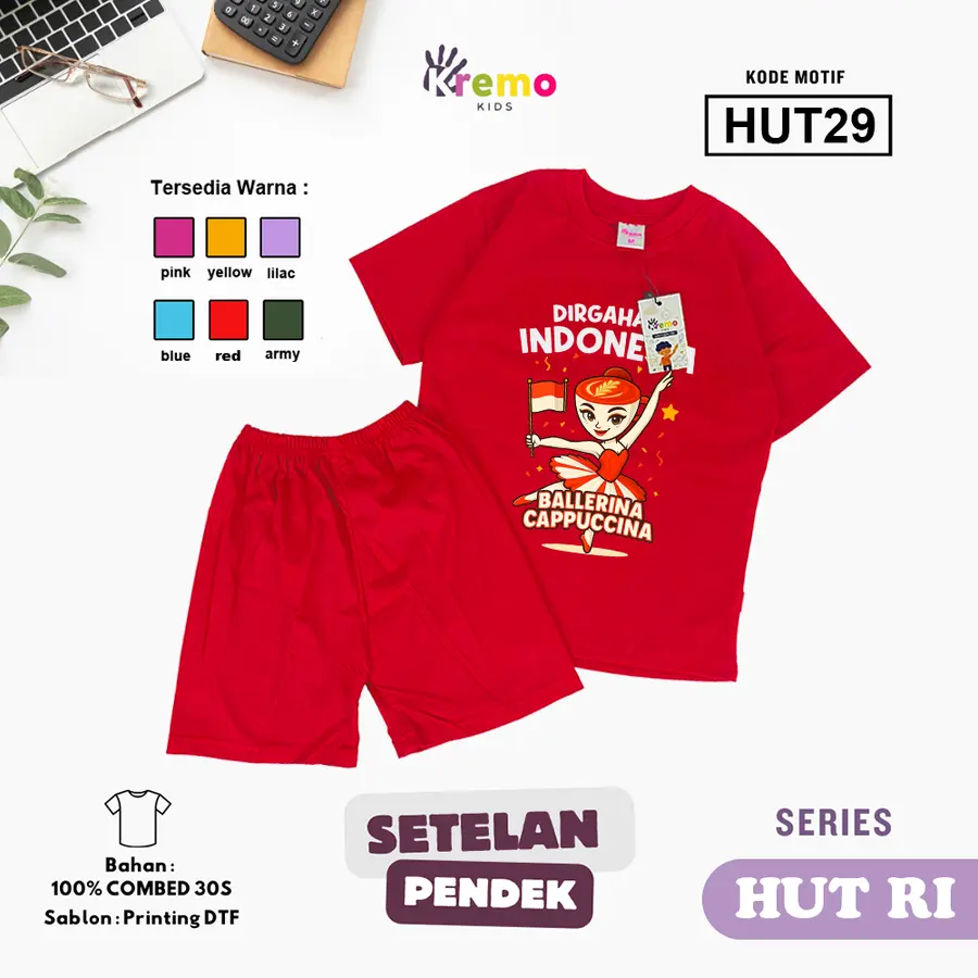 HUT29- Setelan Kids Combed 30s Pendek [Varian: S (3-4 y) / Army]