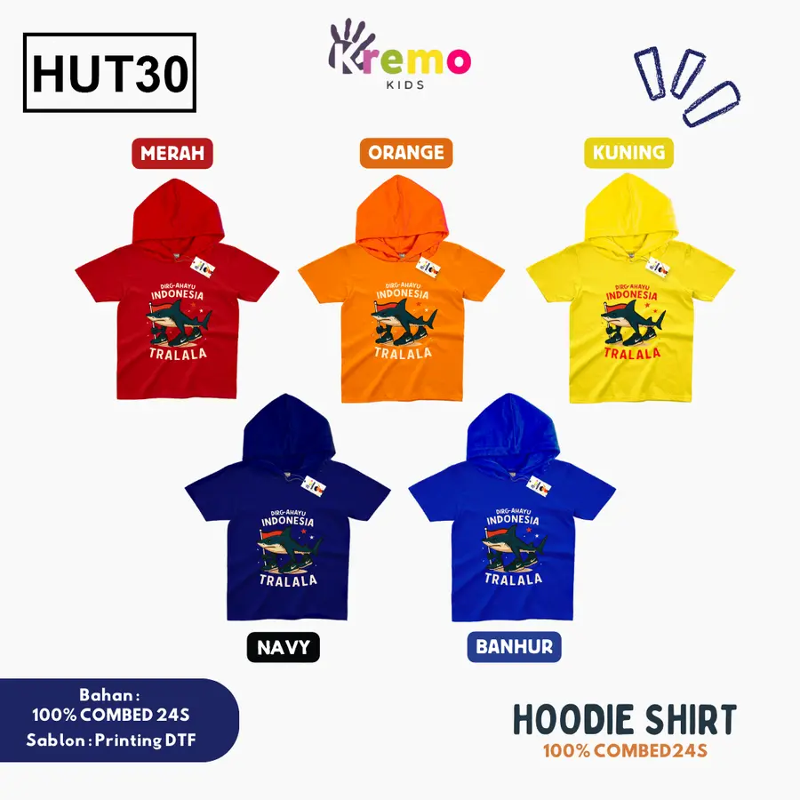 HUT30 - Hoodie Kids Combed 24s Pendek [Varian: S (3-4 y) / Biru]