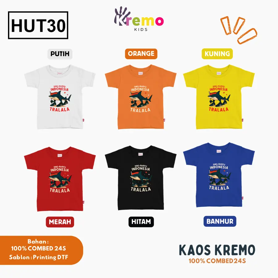 HUT30 - Kaos Kids Combed 24s Pendek [Varian: S (3-4 y) / Biru]
