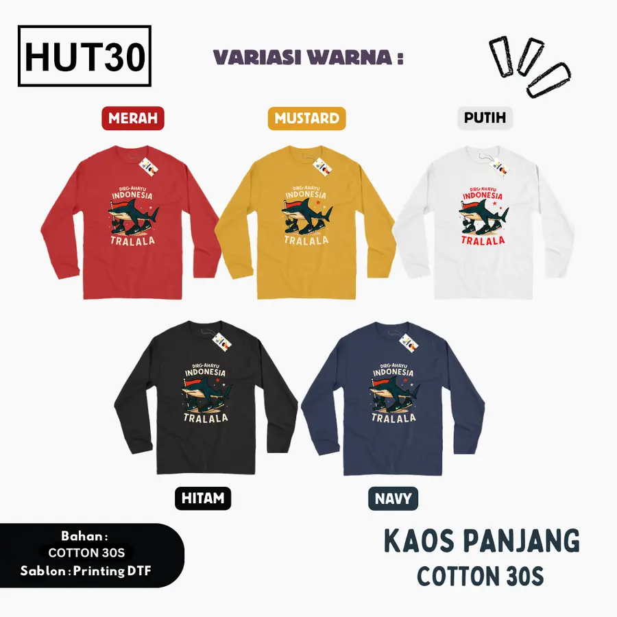 HUT30 - Kaos Kids/Junior Cotton 30s Panjang [Varian: S Kids (1-2 y) / Biru Turkish]