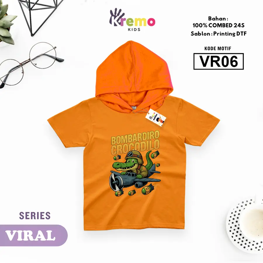 VR06 - Hoodie Kids Combed 24s Pendek [Varian: S (3-4 y) / Biru]