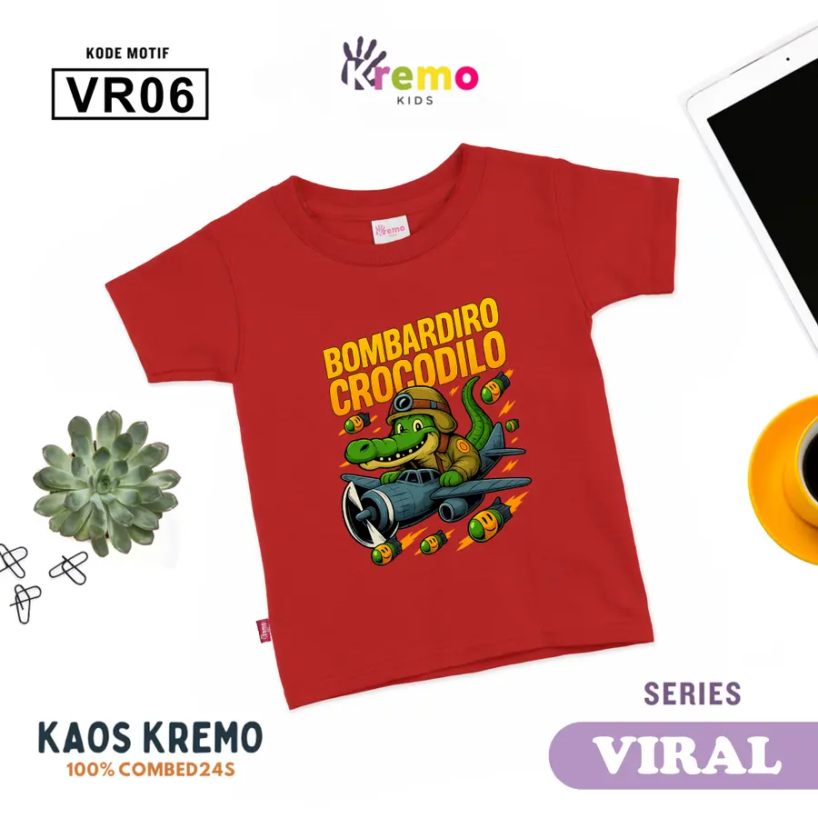 VR06 - Kaos Kids Combed 24s Pendek [Varian: S (3-4 y) / Biru]