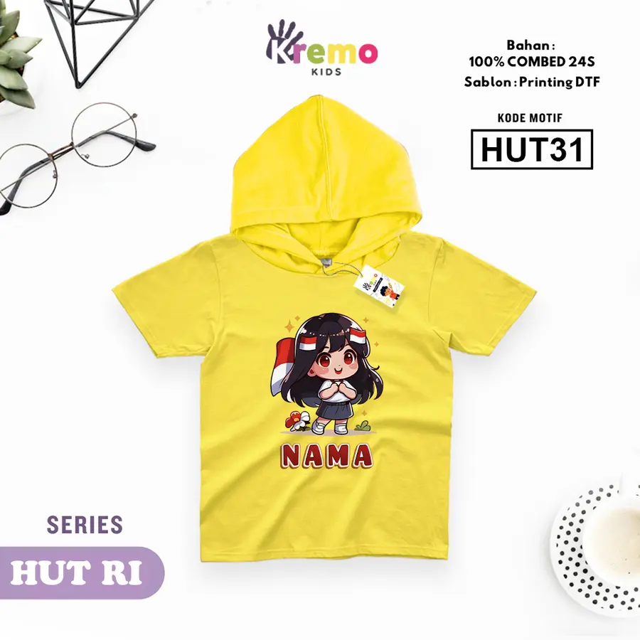 HUT31 - Hoodie Kids Combed 24s Pendek [Varian: S (3-4 y) / Biru]
