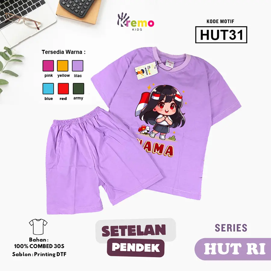 HUT31 - Setelan Kids Combed 30s Pendek [Varian: S (3-4 y) / Army]