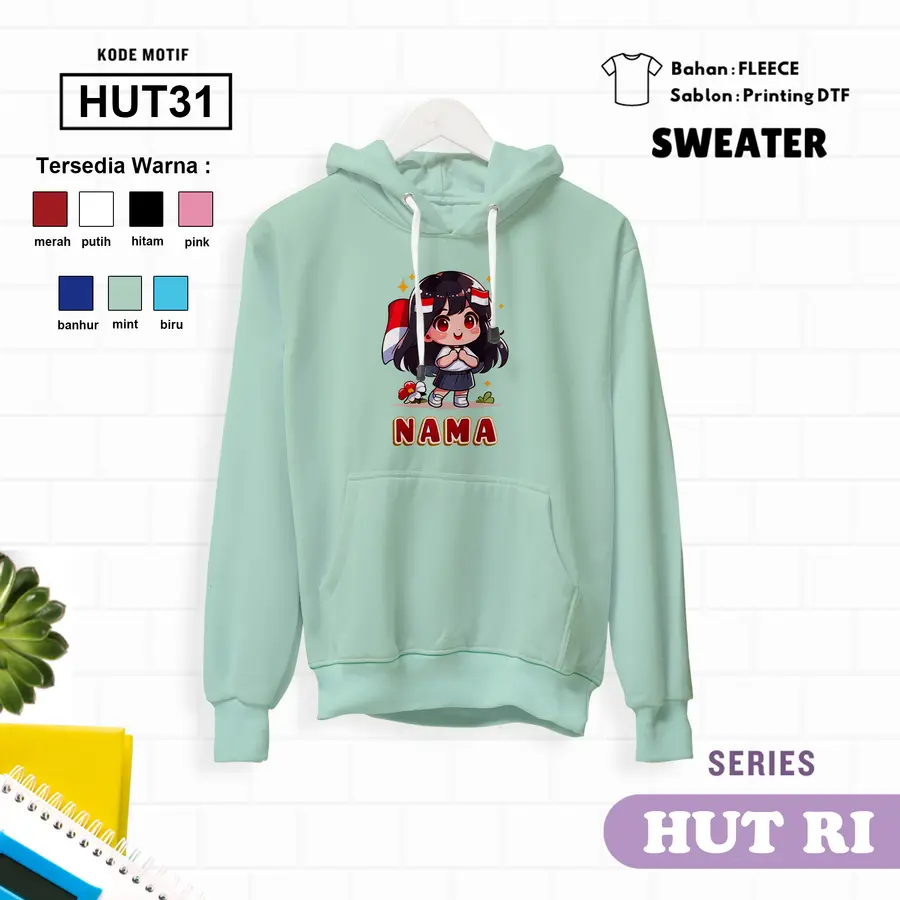 HUT31 - Sweater Kids Fleece Panjang [Varian: L (5-6 y) / Biru]