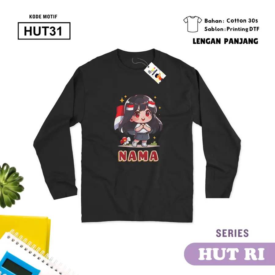 HUT31 - Kaos Kids/Junior Cotton 30s Panjang [Varian: S Kids (1-2 y) / Biru Turkish]