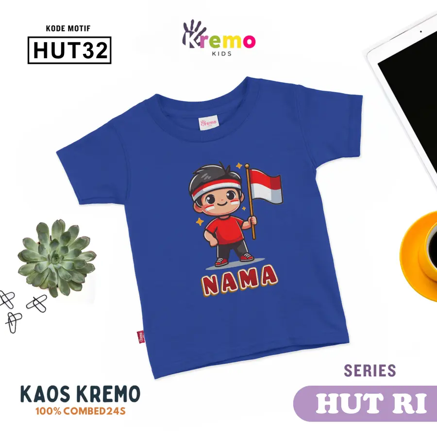 HUT32 - Kaos Kids Combed 24s Pendek [Varian: S (3-4 y) / Biru]