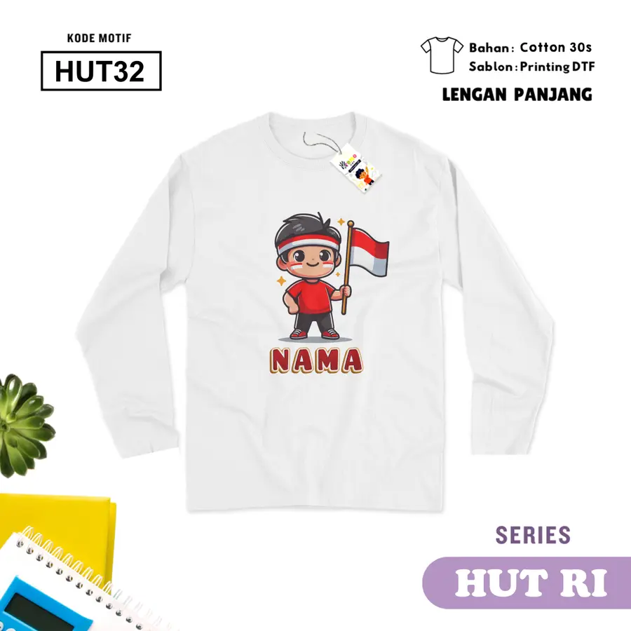 HUT32 - Kaos Kids/Junior Cotton 30s Panjang [Varian: S Kids (1-2 y) / Biru Turkish]