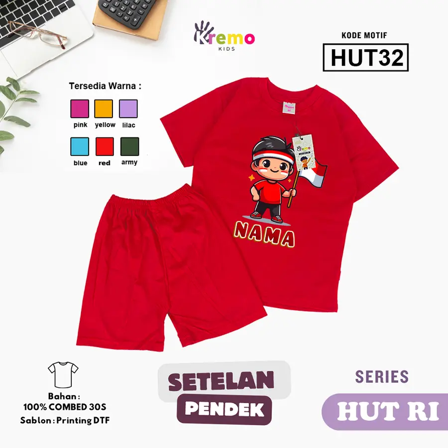 HUT32 - Setelan Kids Combed 30s Pendek [Varian: S (3-4 y) / Army]