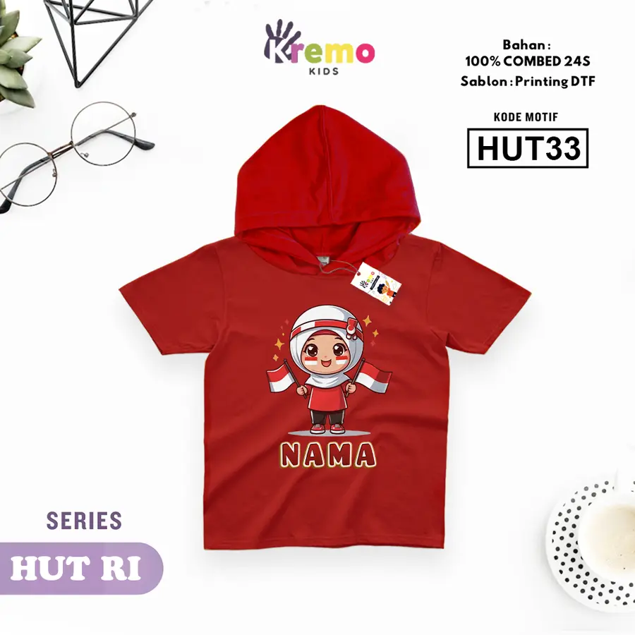 HUT33 - Hoodie Kids Combed 24s Pendek [Varian: S (3-4 y) / Biru]